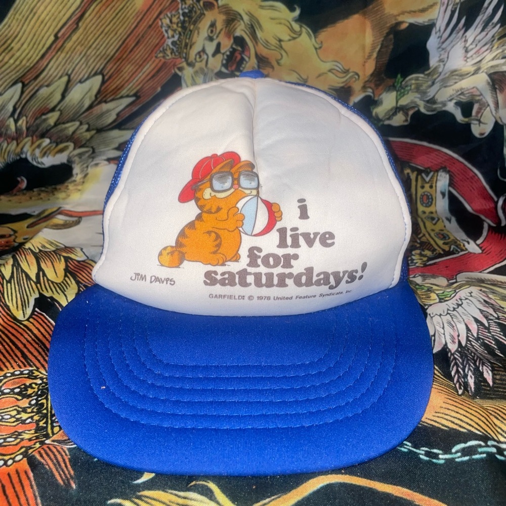 Vintage 1976 Garfield I Live For Saturdays! SnapBack hat